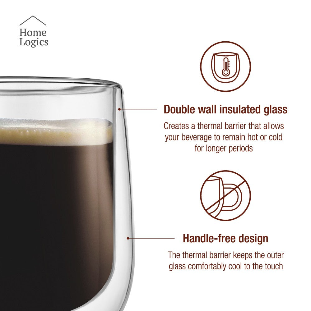 Set 4 Vasos Vidrio Doble Pared Modern 100 ml Home Logics 4 un