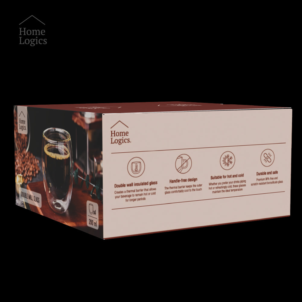 Set 4 Vasos Vidrio Doble Pared Classic 200 ml Home Logics 4 un