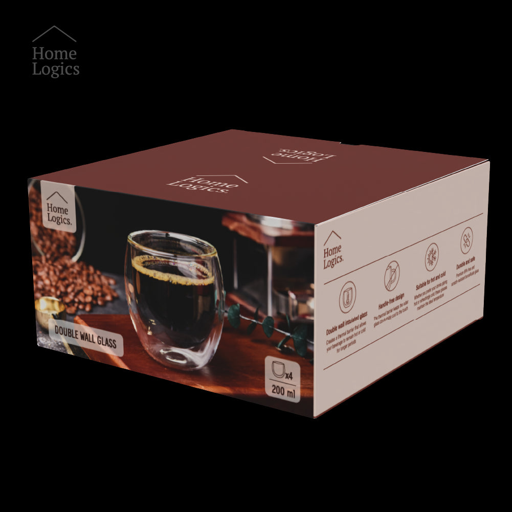 Set 4 Vasos Vidrio Doble Pared Classic 200 ml Home Logics 4 un