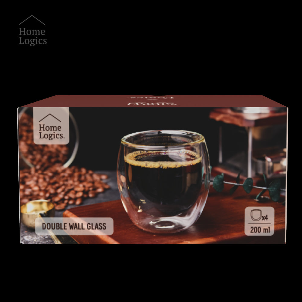 Set 4 Vasos Vidrio Doble Pared Classic 200 ml Home Logics 4 un