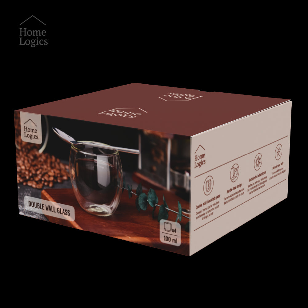 Set 4 Vasos Vidrio Doble Pared Classic 100 ml Home Logics 4 un