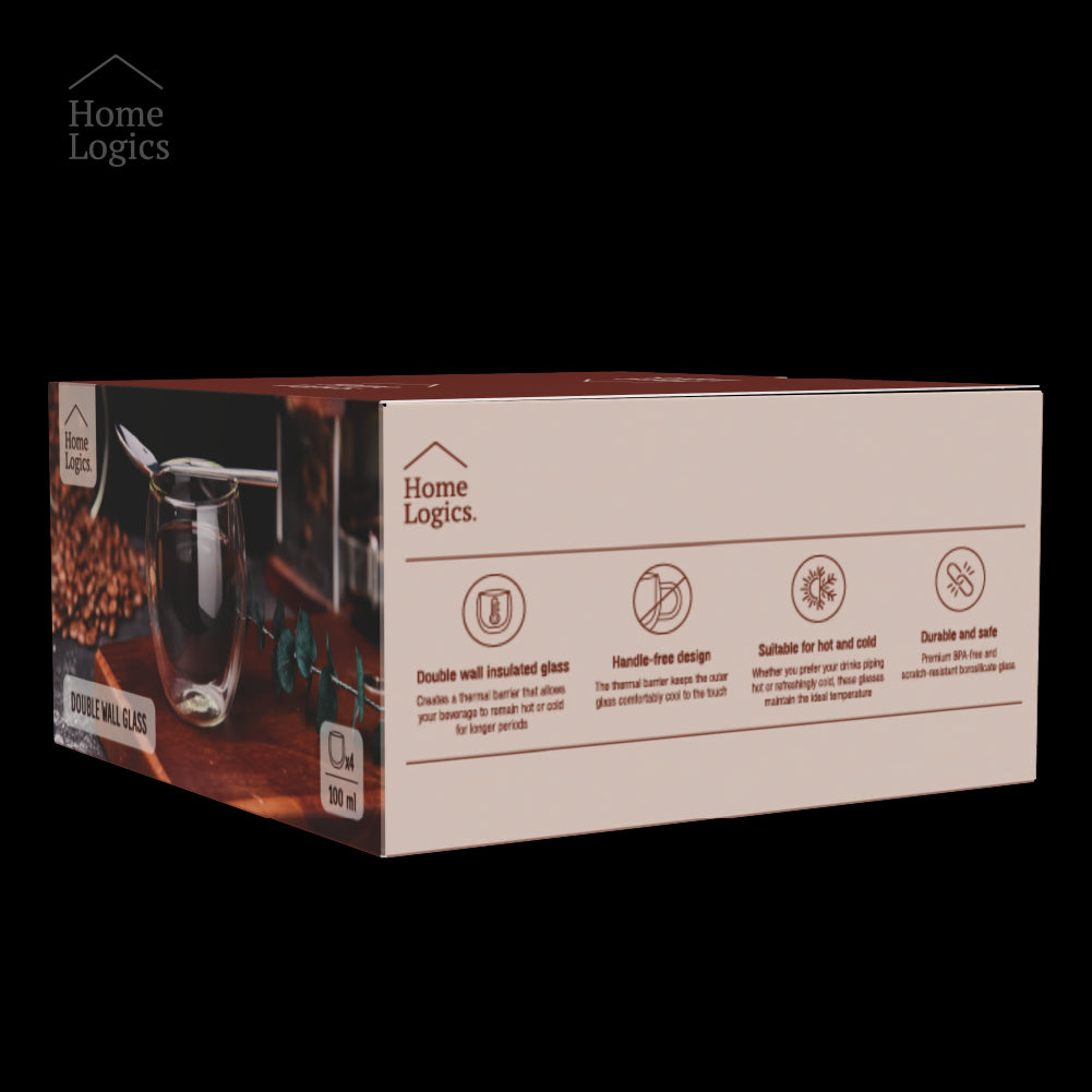 Set 4 Vasos Vidrio Doble Pared Classic 100 ml Home Logics 4 un