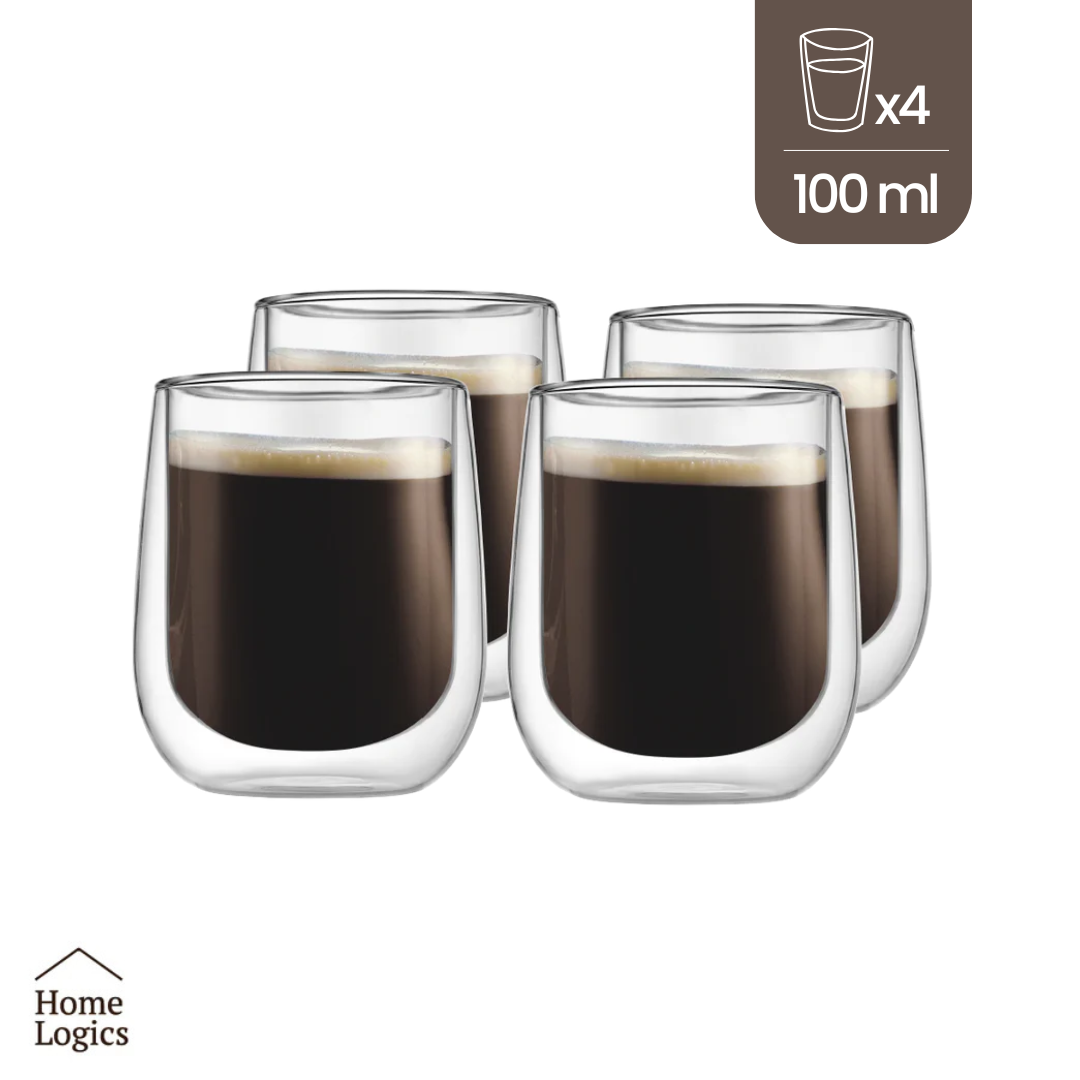 Set 4 Vasos Vidrio Doble Pared Modern 100 ml Home Logics 4 un