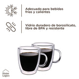 Set 4 Tazas Vidrio Doble Pared 80 ml Home Logics 1 un