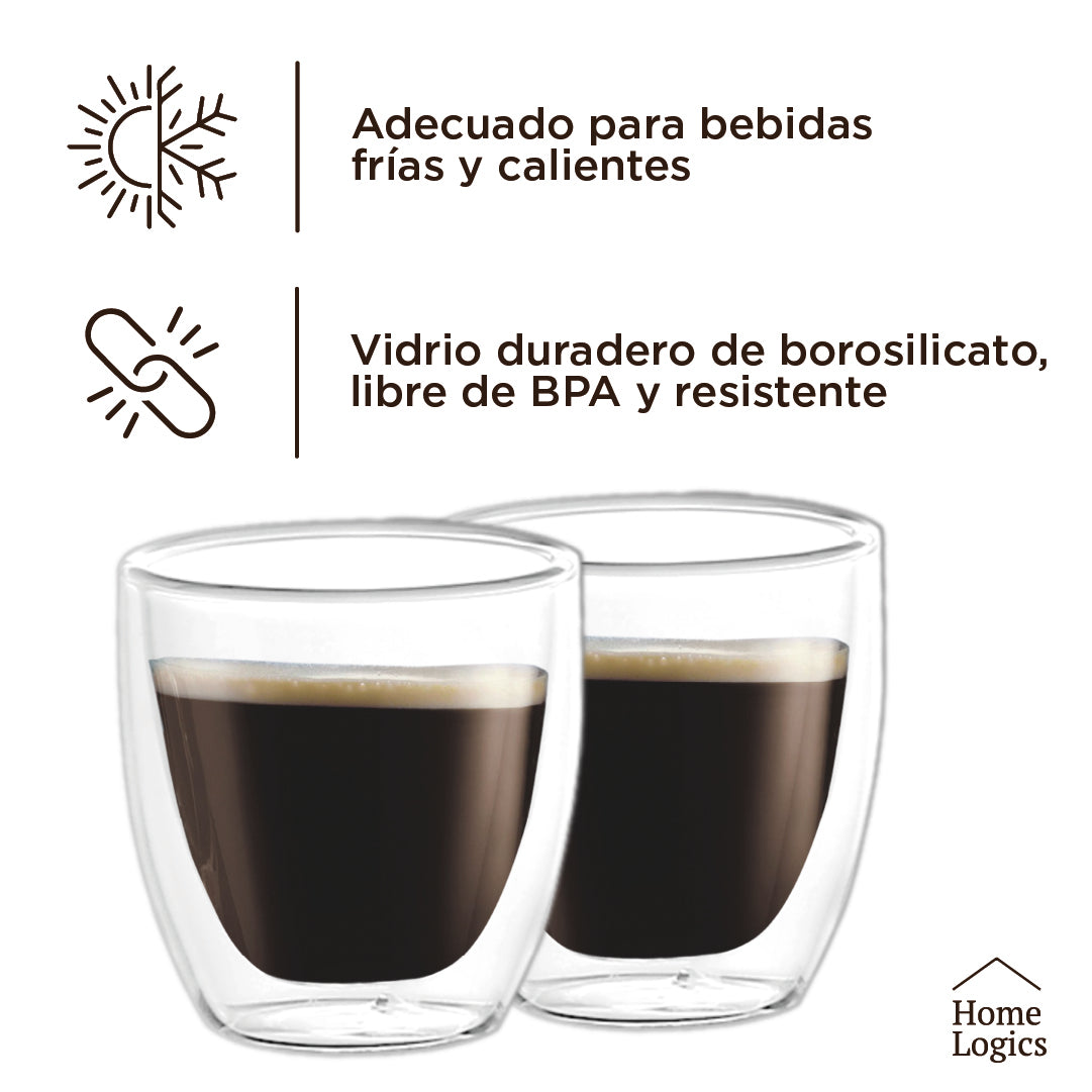 Set 4 Vasos Espresso Vidrio Doble Pared 80 ml Home Logics 1 un