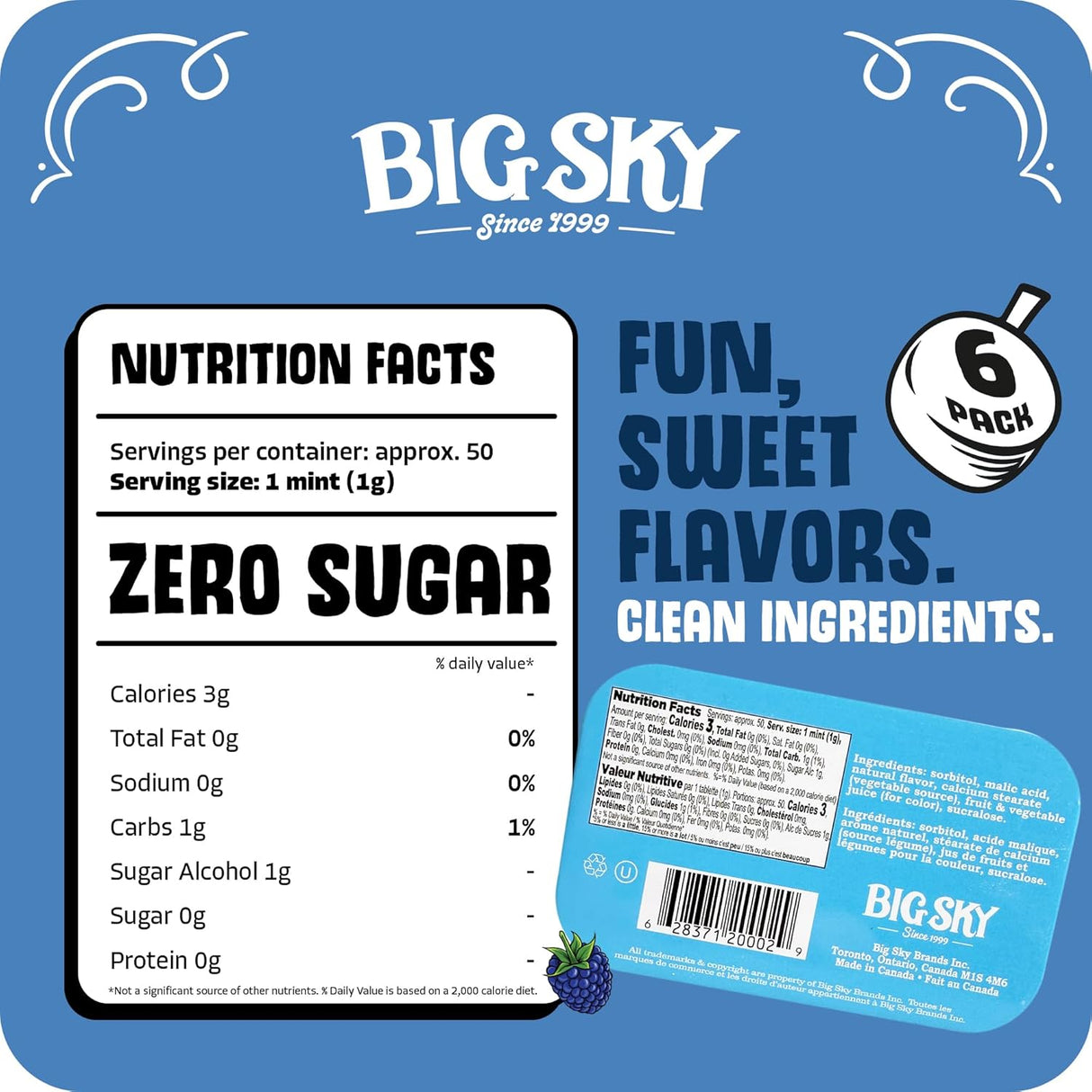 Mentas Blue Raspberry Big Sky 6 x 30 g