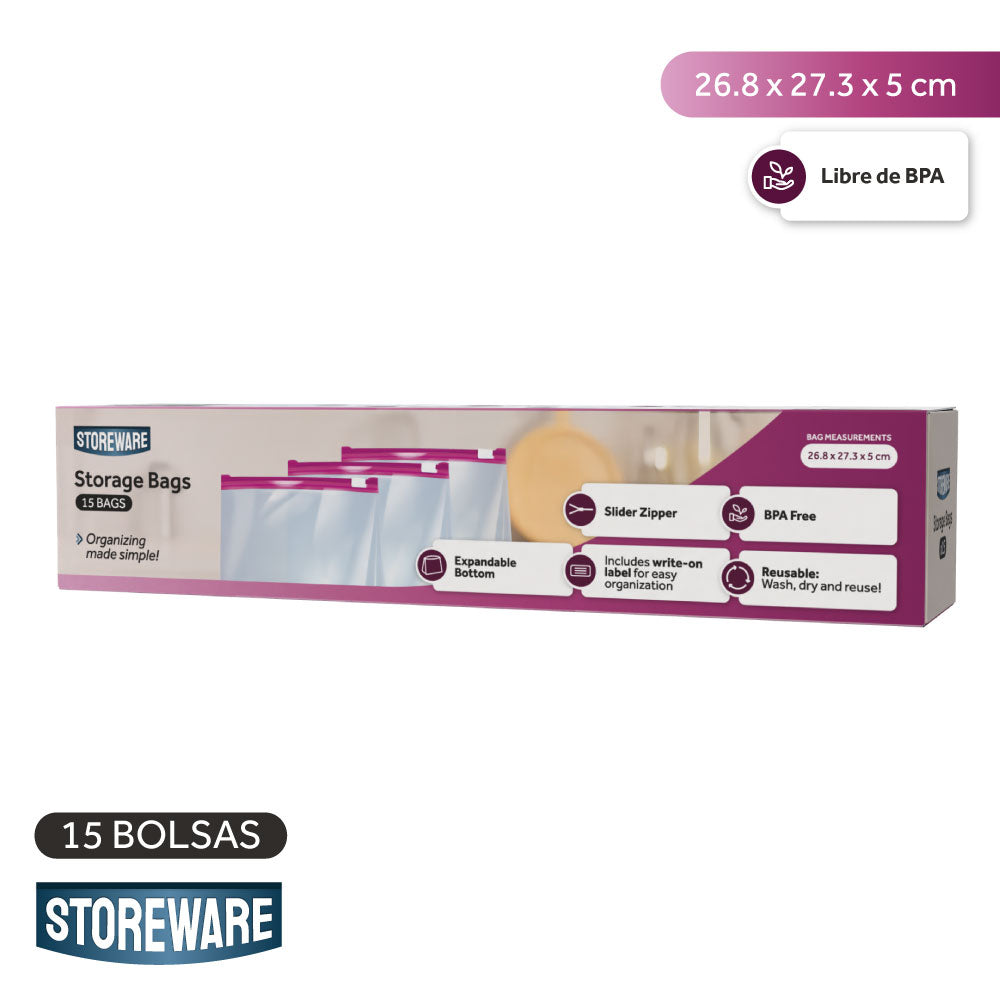 Bolsas Herméticas Storage 27 x 27 cm Storeware 15 un