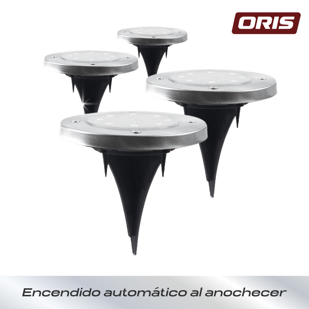 Set 4 Luces Solares Piso Estaca 8 Leds Oris 1 un