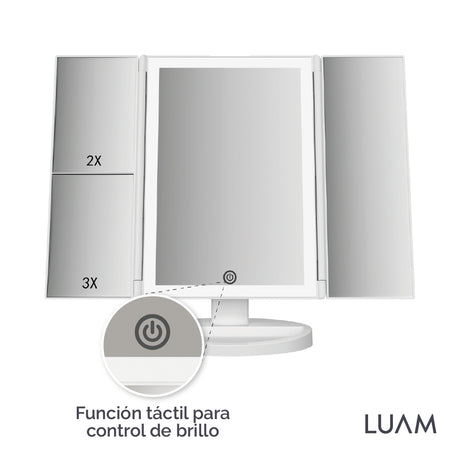 Espejo Maquillaje Triple Aumento Led Luam 1 un