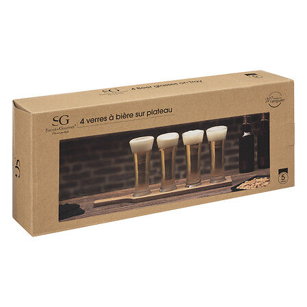 Set 4 Vasos Cerveceros 270 ml con Rack Madera Victor SG 1 un