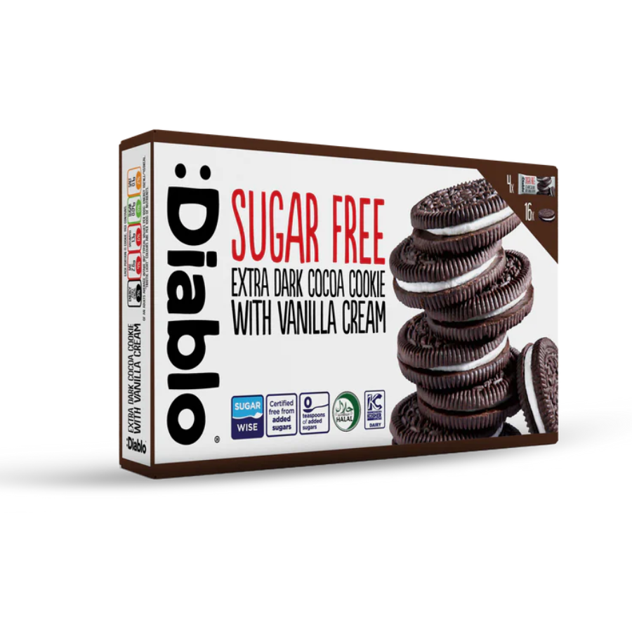 Galletas Chocolate Extra Negro Centro Vainilla sin Azúcar :Diablo 176 g