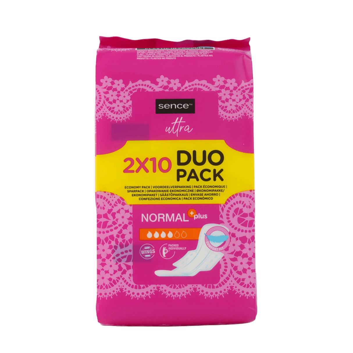 Toallitas Higiénicas Normal Plus con Alas Sence 20 un