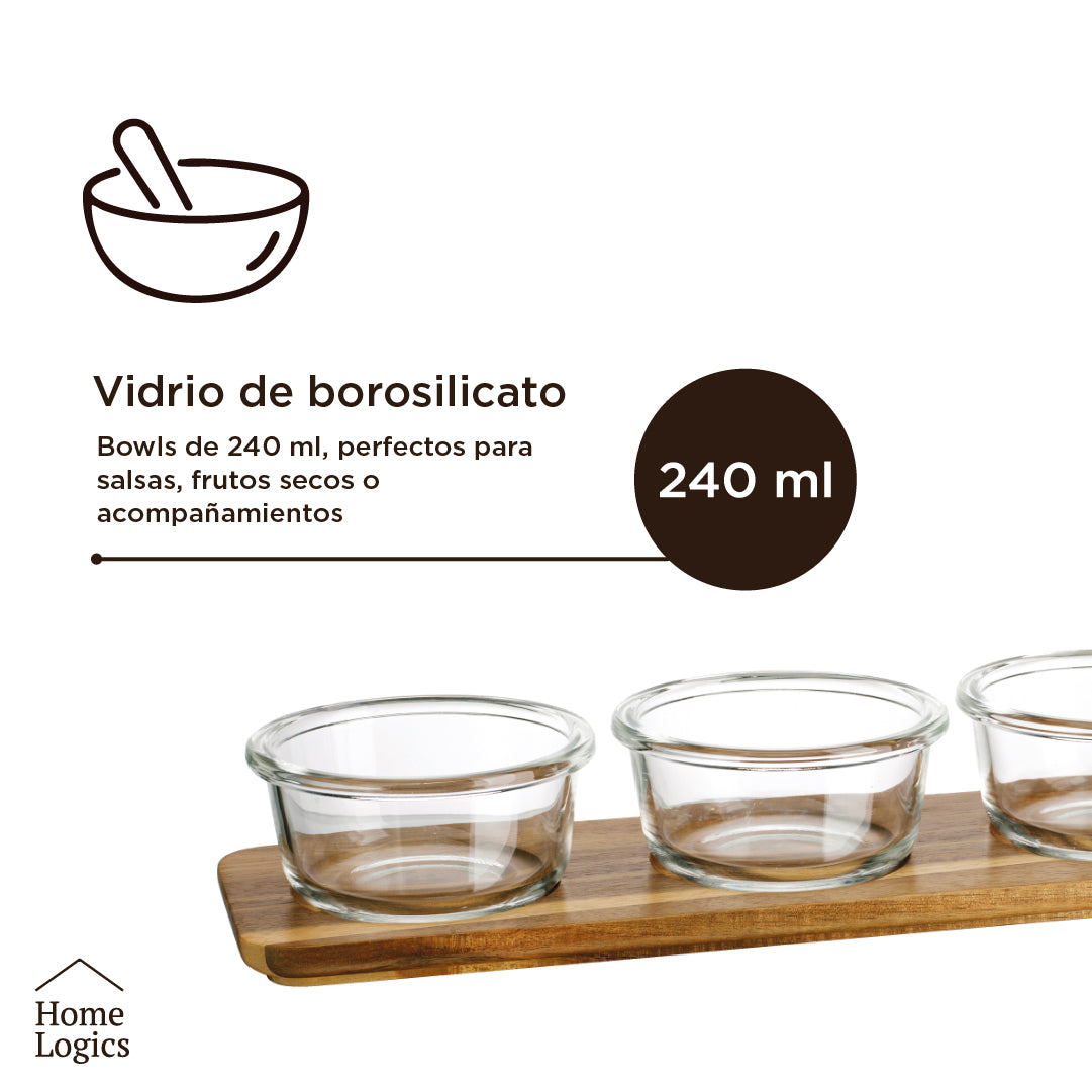Set Aperitivo Acacia 3 Bowls Vidrio Home Logics 1 un