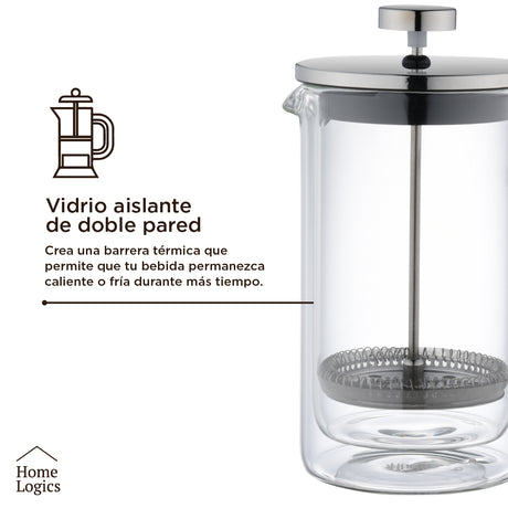 Cafetera Prensa Francesa Vidrio Doble Pared 600 ml Home Logics 1 un