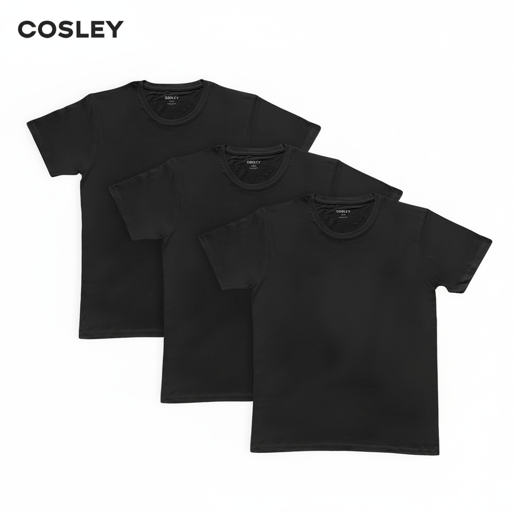 Poleras 100% Algodón Negras Cuello Redondo Pack 3 Cosley 1 un
