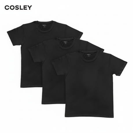 Poleras 100% Algodón Negras Cuello Redondo Pack 3 Cosley 1 un
