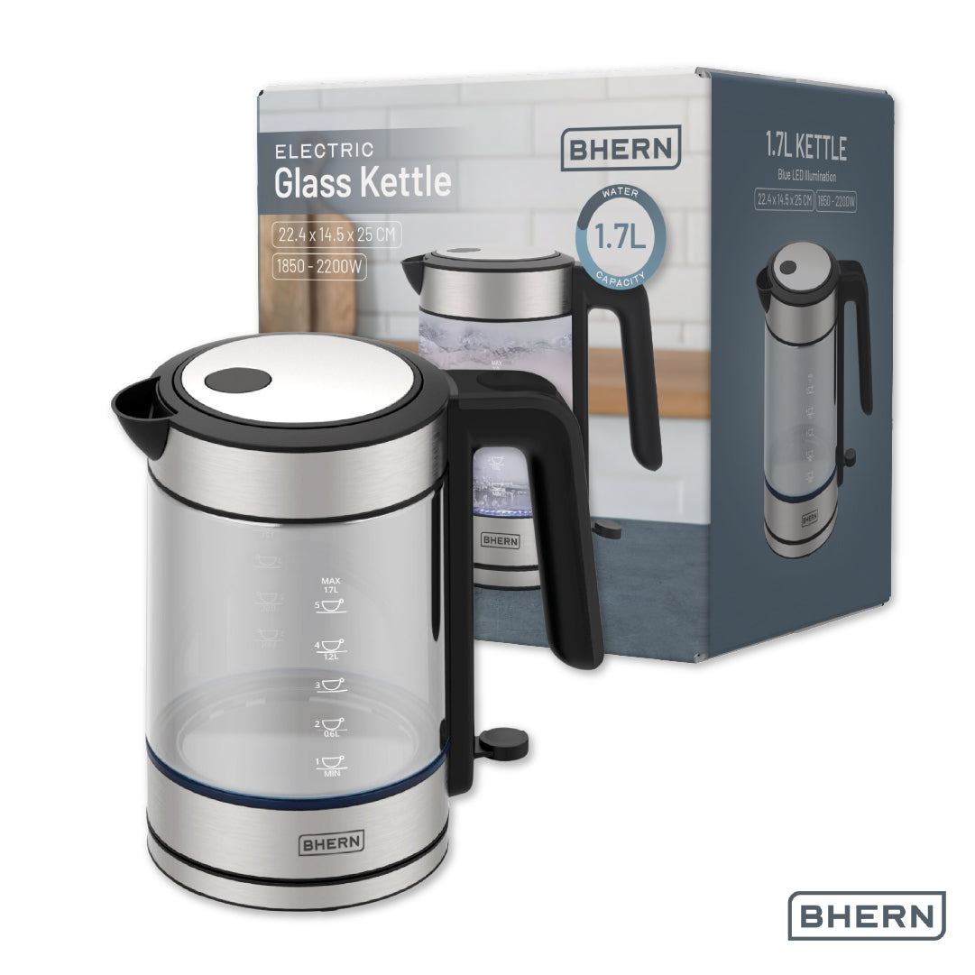 Hervidor Eléctrico Vidrio Blue Led 1,7 L Bhern 1 un
