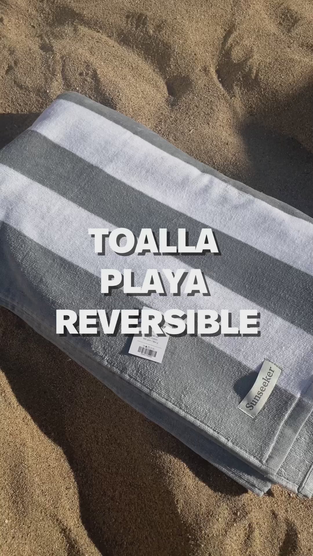 Toalla Playa Algodón XL Reversible Rayas Gris Sunseeker