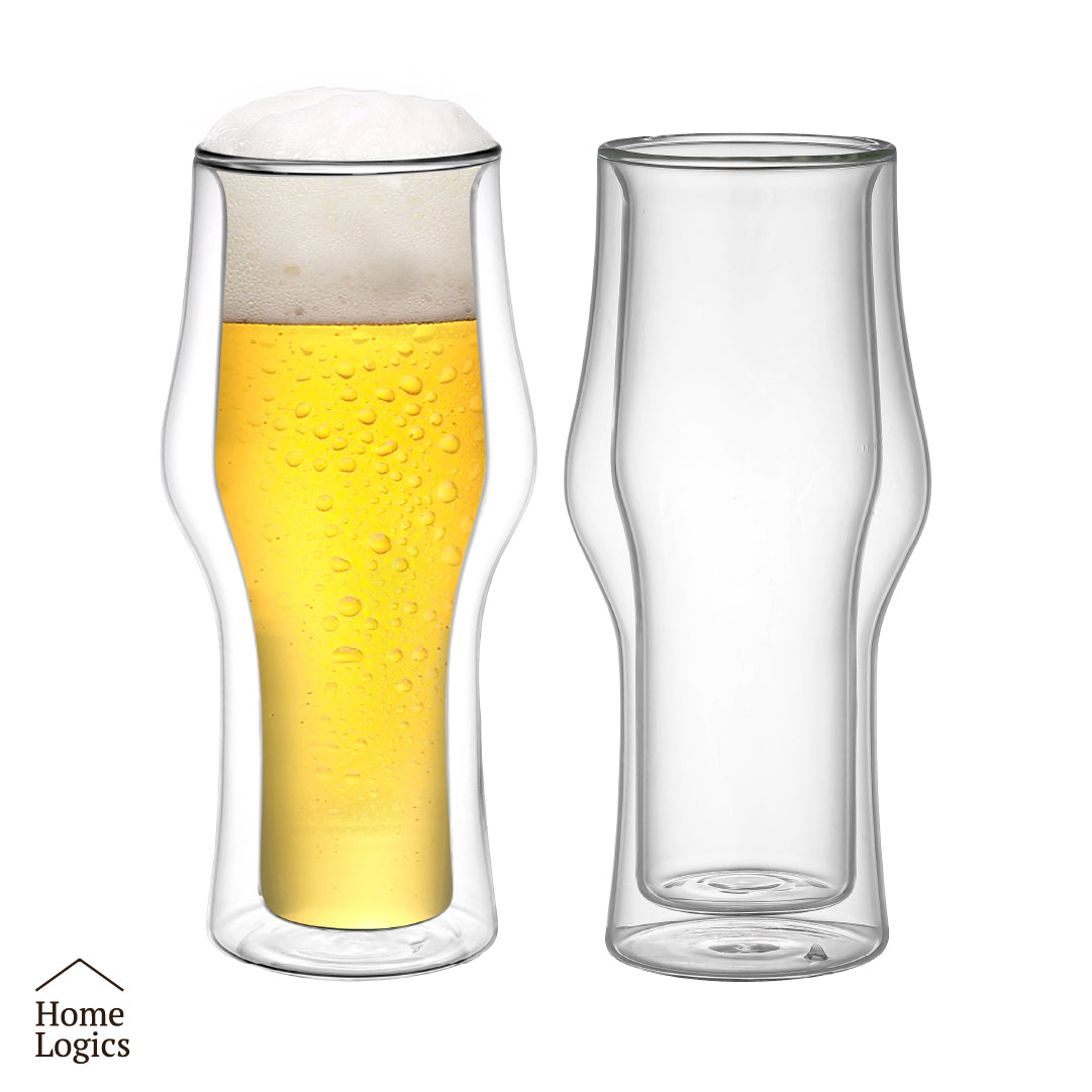 Set 2 Vasos Cerveza Vidrio Doble Pared 400 ml Home Logics 1 un