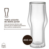Set 2 Vasos Cerveza Vidrio Doble Pared 400 ml Home Logics 1 un