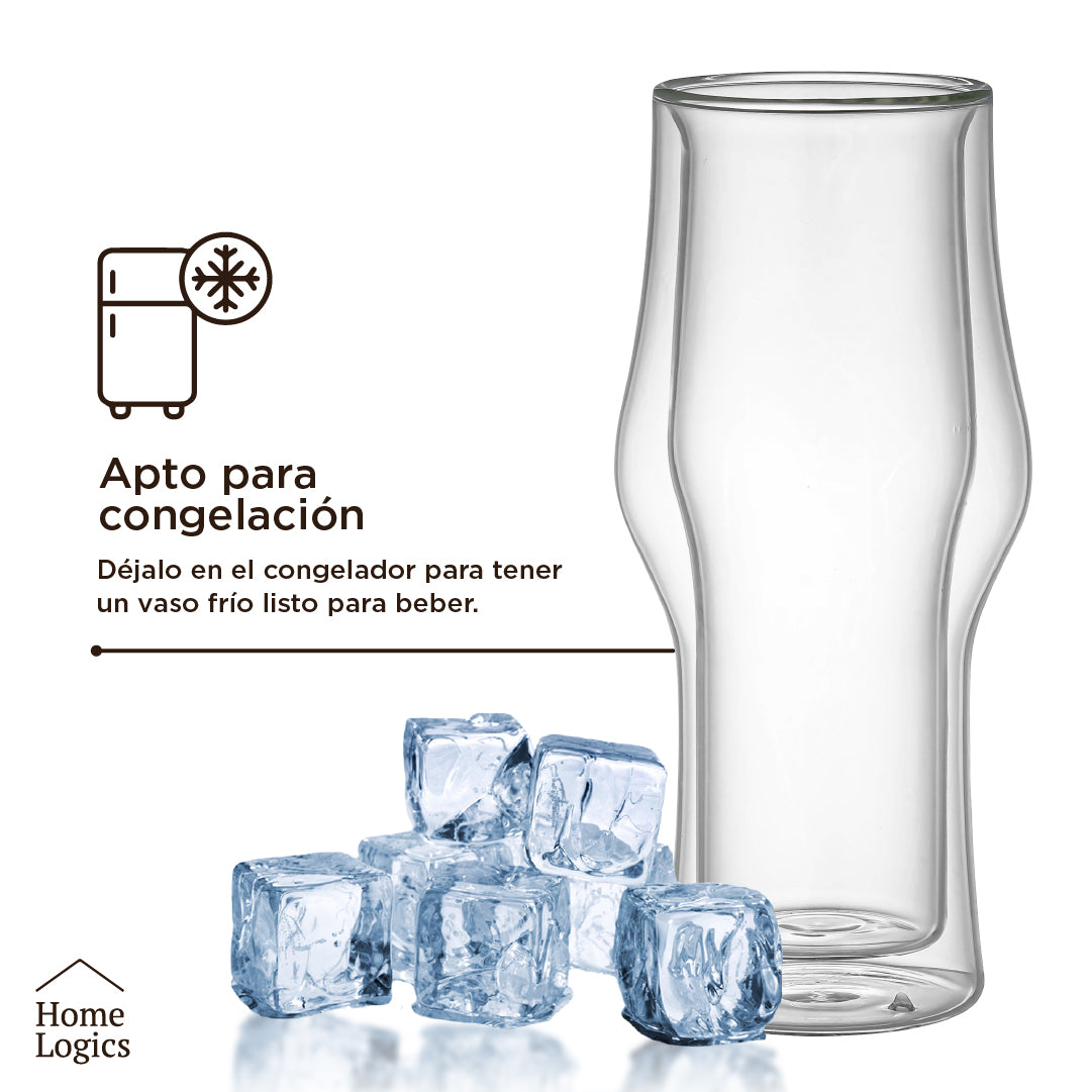Set 2 Vasos Cerveza Vidrio Doble Pared 400 ml Home Logics 1 un